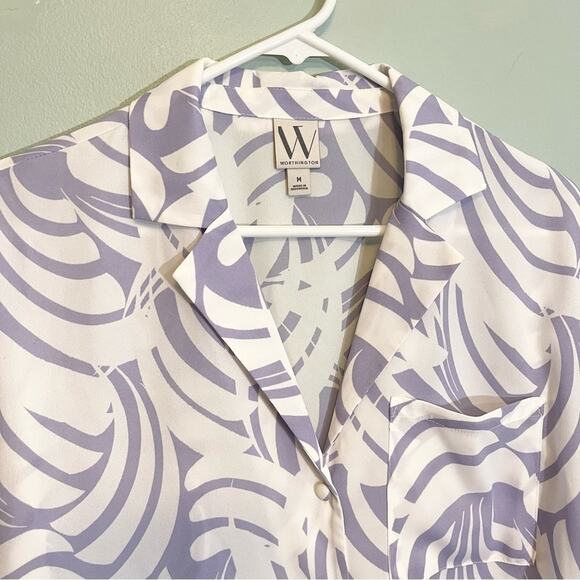 Worthington Nimbus Geo Collared Long Sleeve Button Down Shirt Top Medium NWT - Picture 11 of 11